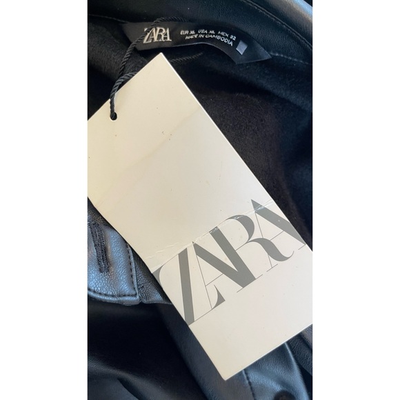 ❤️ NWT! Zara Black Faux Leather Mini Shirt Dress with Puff Sleeves - Picture 6 of 9